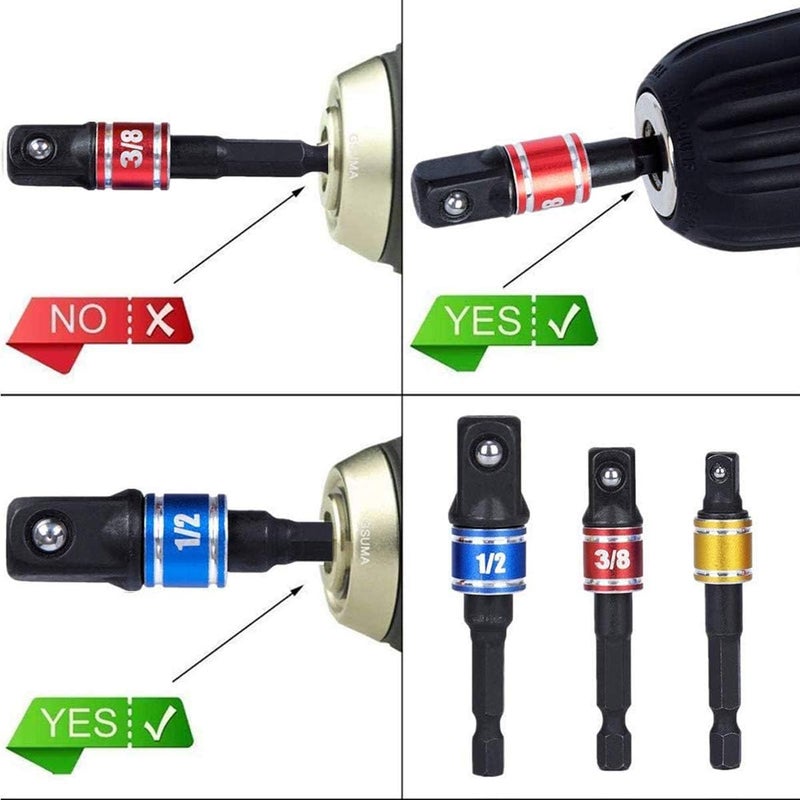 CIGOTU Socket Adapter Extension Set, 1/4, 3/8, 1/2 Inch Hex Shank, Impact Grade, Power Drill to Socket Converter, 3-Piece (Black) - Image 4